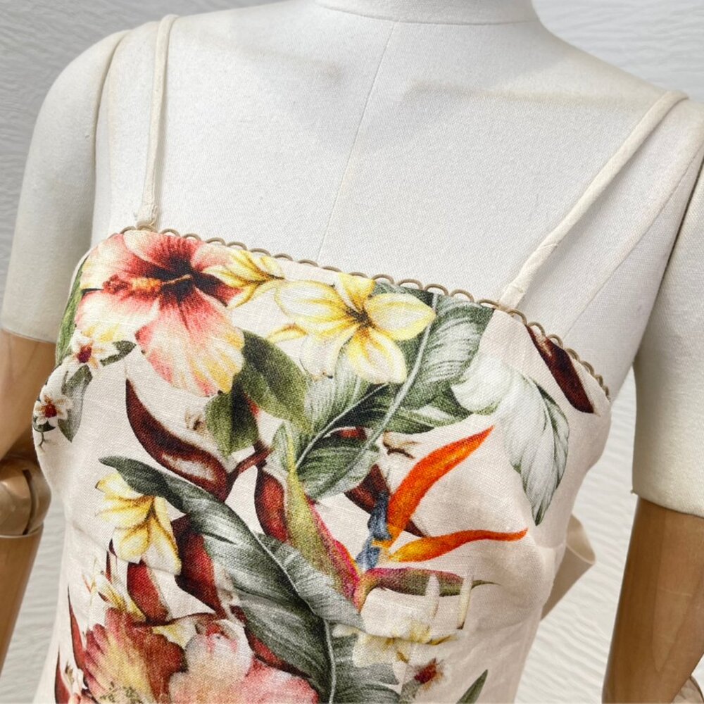 Ivory Palm Column Linen Midi Dress - Resort Swim 2024 Collection